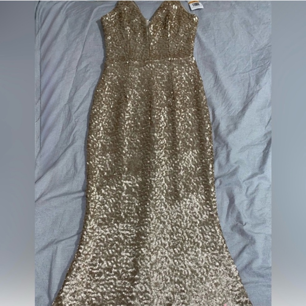 DRESS THE POPULATION Gold Sequin Gown